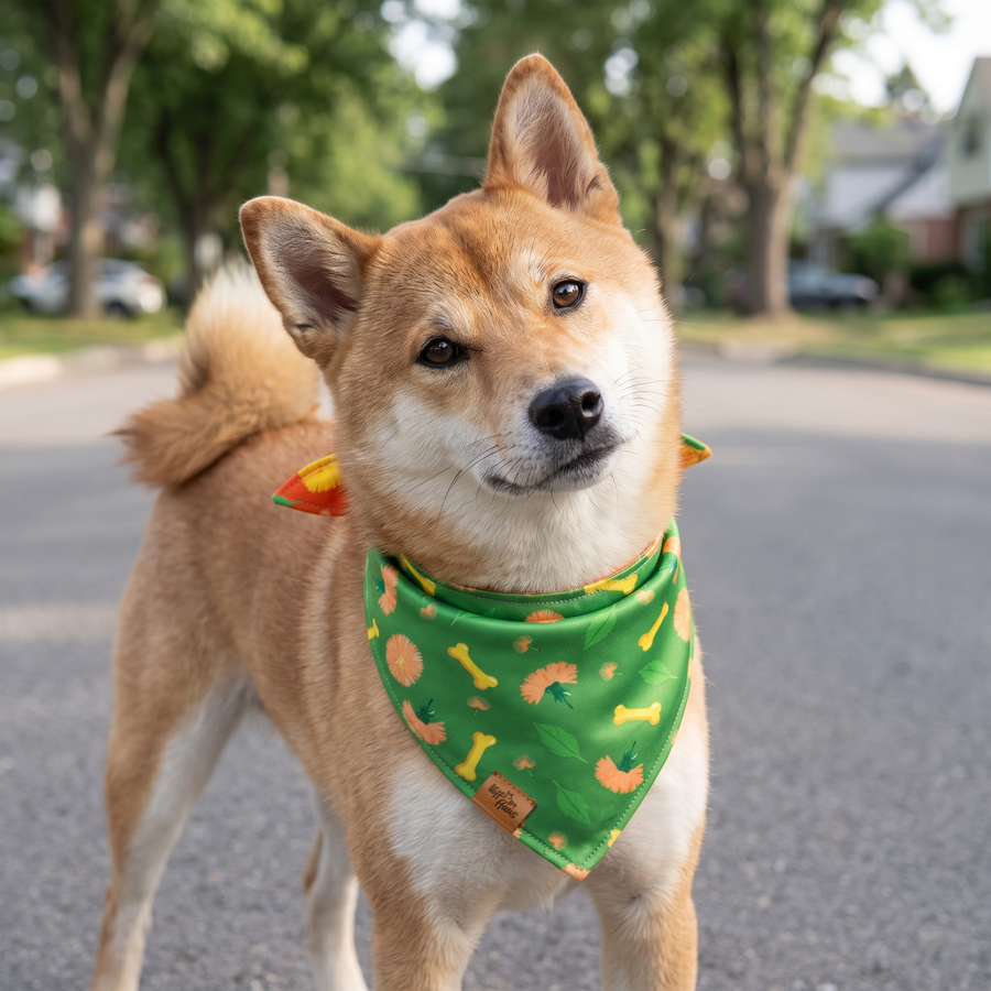 A dog wearing the Apple Green side
