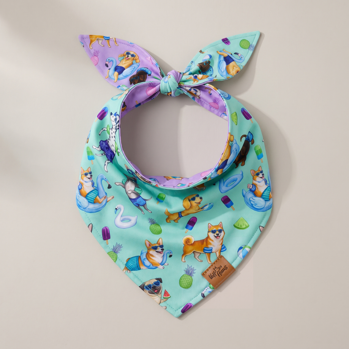 Endless Pawty reversible dog bandana, Mint side, tied flat lay